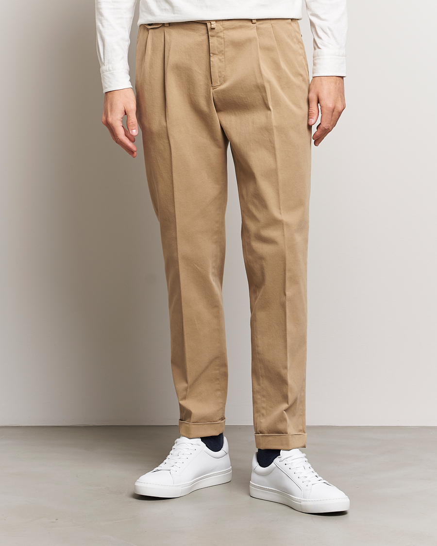 Herre | | Briglia 1949 | Easy Fit Pleated Cotton Stretch Chino Beige