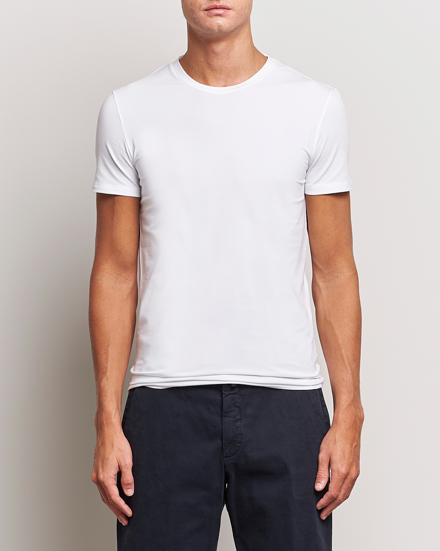 Herre | Quiet Luxury | Zegna | Stretch Cotton Round Neck T-Shirt White