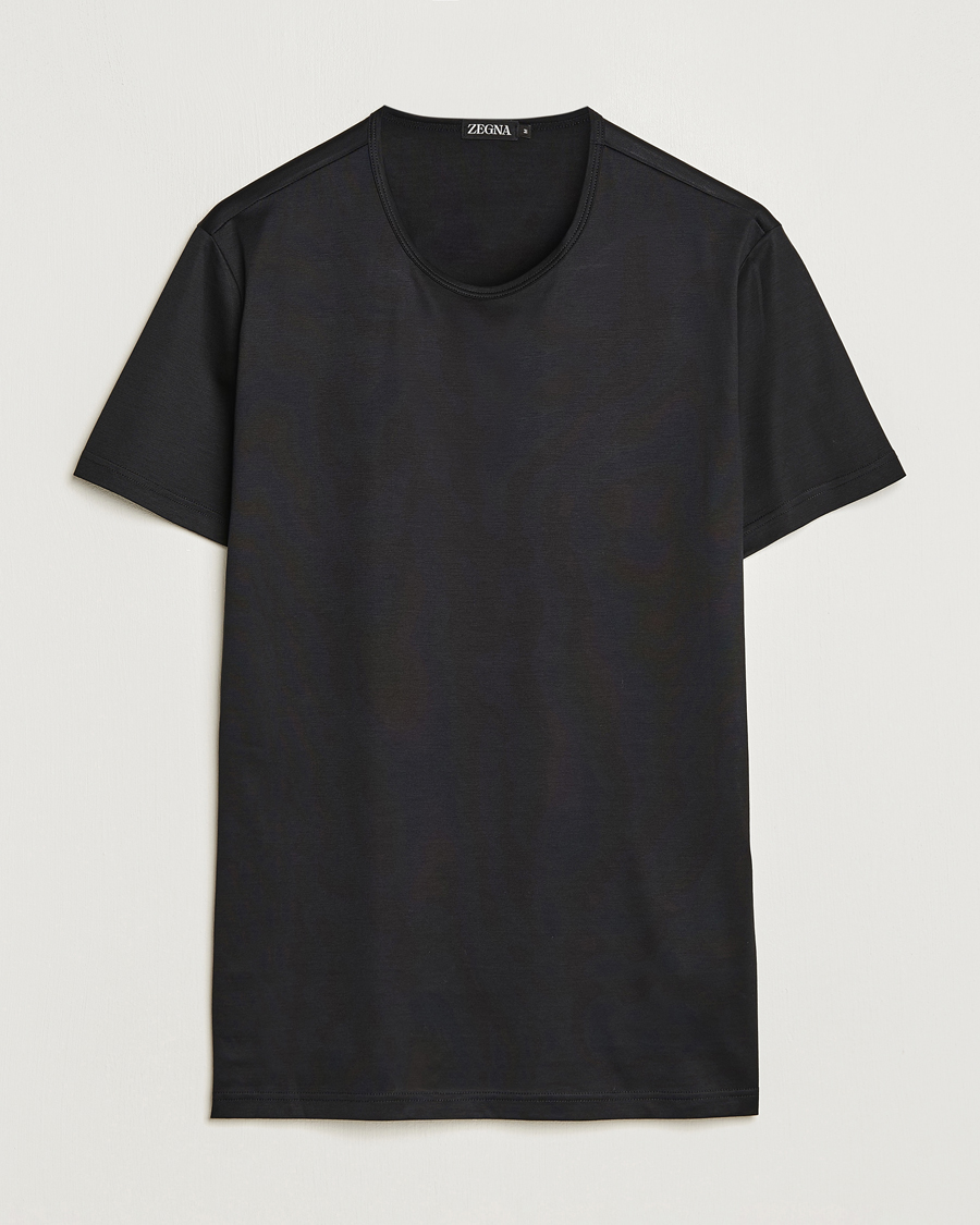 Herre |  | Zegna | Filoscozia Pure Cotton Round Neck T-Shirt Black