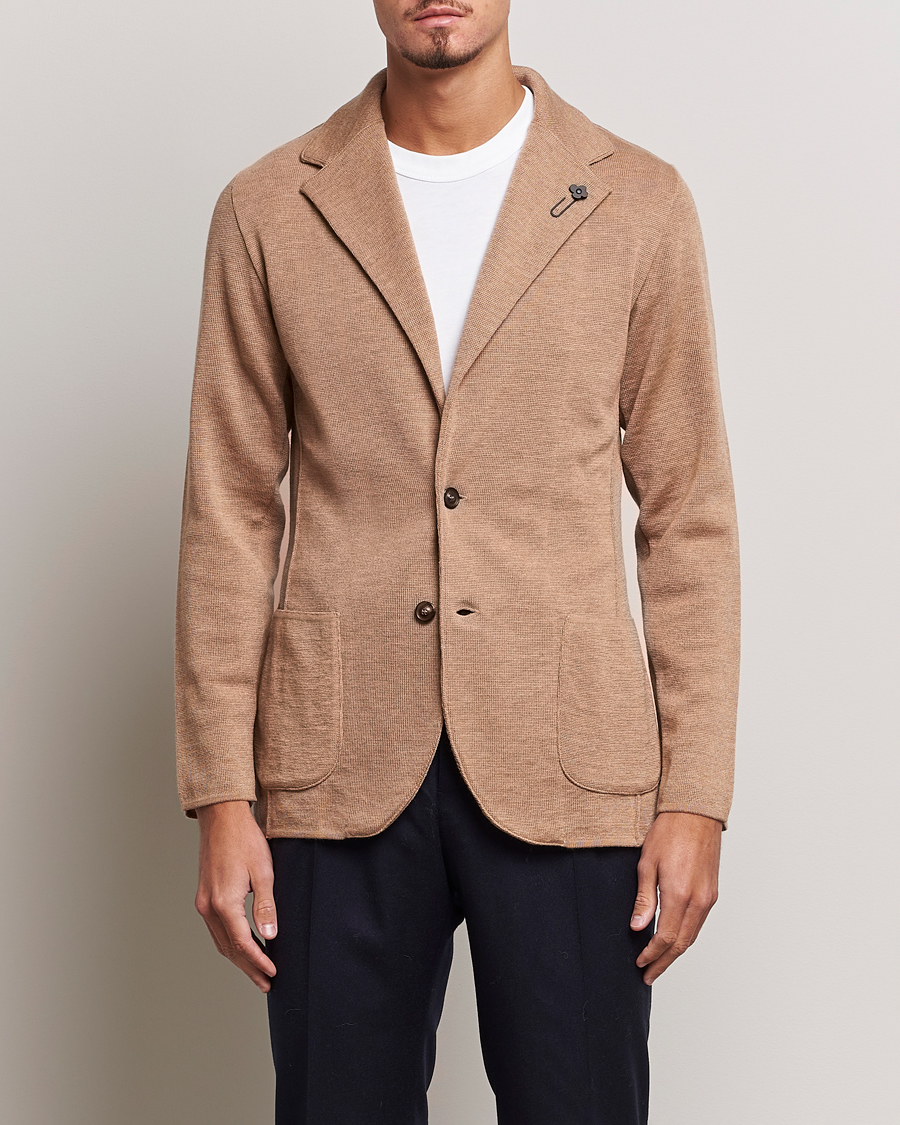 Herre | Strikkede blazere | Lardini | Knitted Wool Blazer Beige