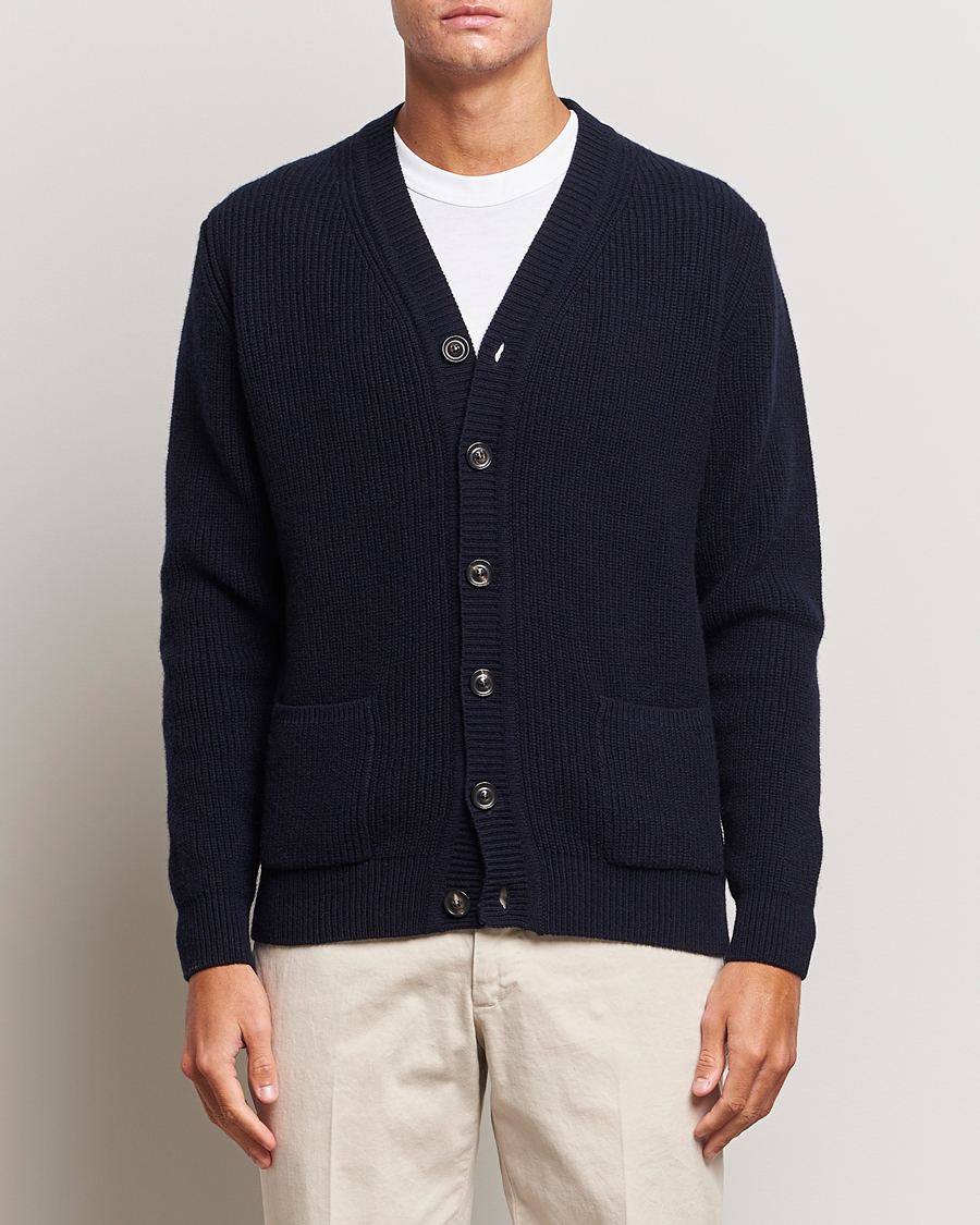 Herre |  | Lardini | Wool/Cashmere Knitted Cardigan Navy