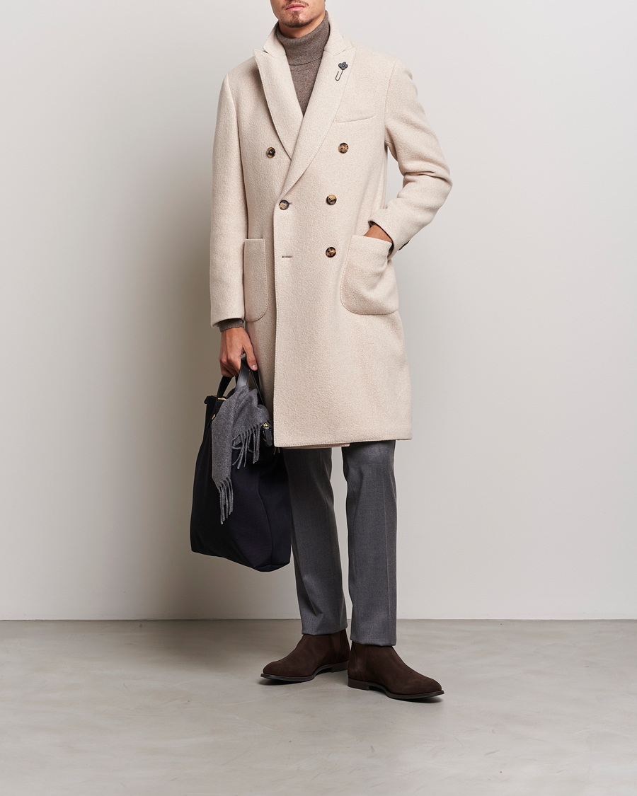 Herre | Jakker | Lardini | Wool/Silk/Cashmere Double Breasted Coat Beige