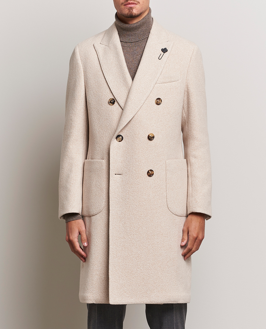 Herre | Frakker | Lardini | Wool/Silk/Cashmere Double Breasted Coat Beige