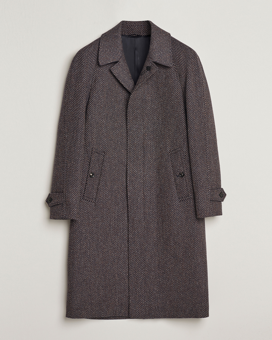 Herre | Jakker | Lardini | Wool/Cashmere Herringbone Raglan Coat Navy/Brown