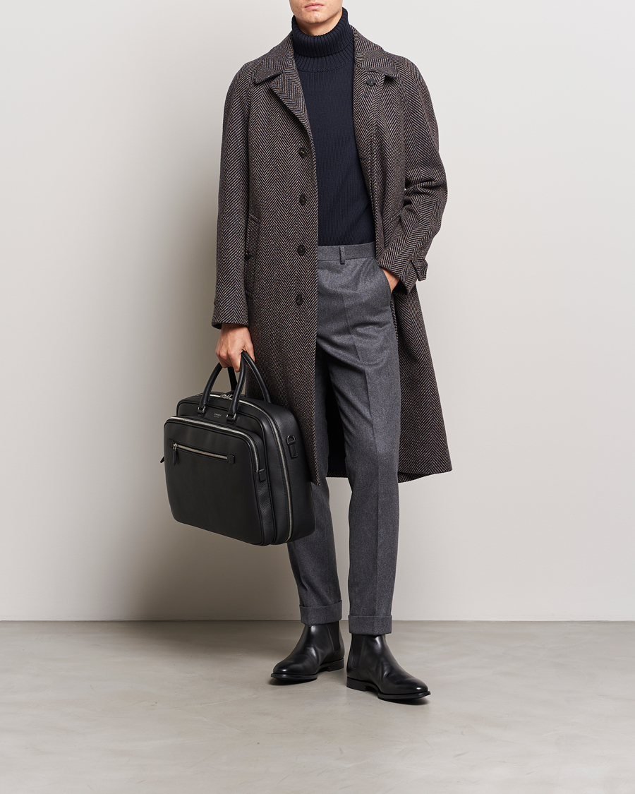 Herre | Jakker | Lardini | Wool/Cashmere Herringbone Raglan Coat Navy/Brown