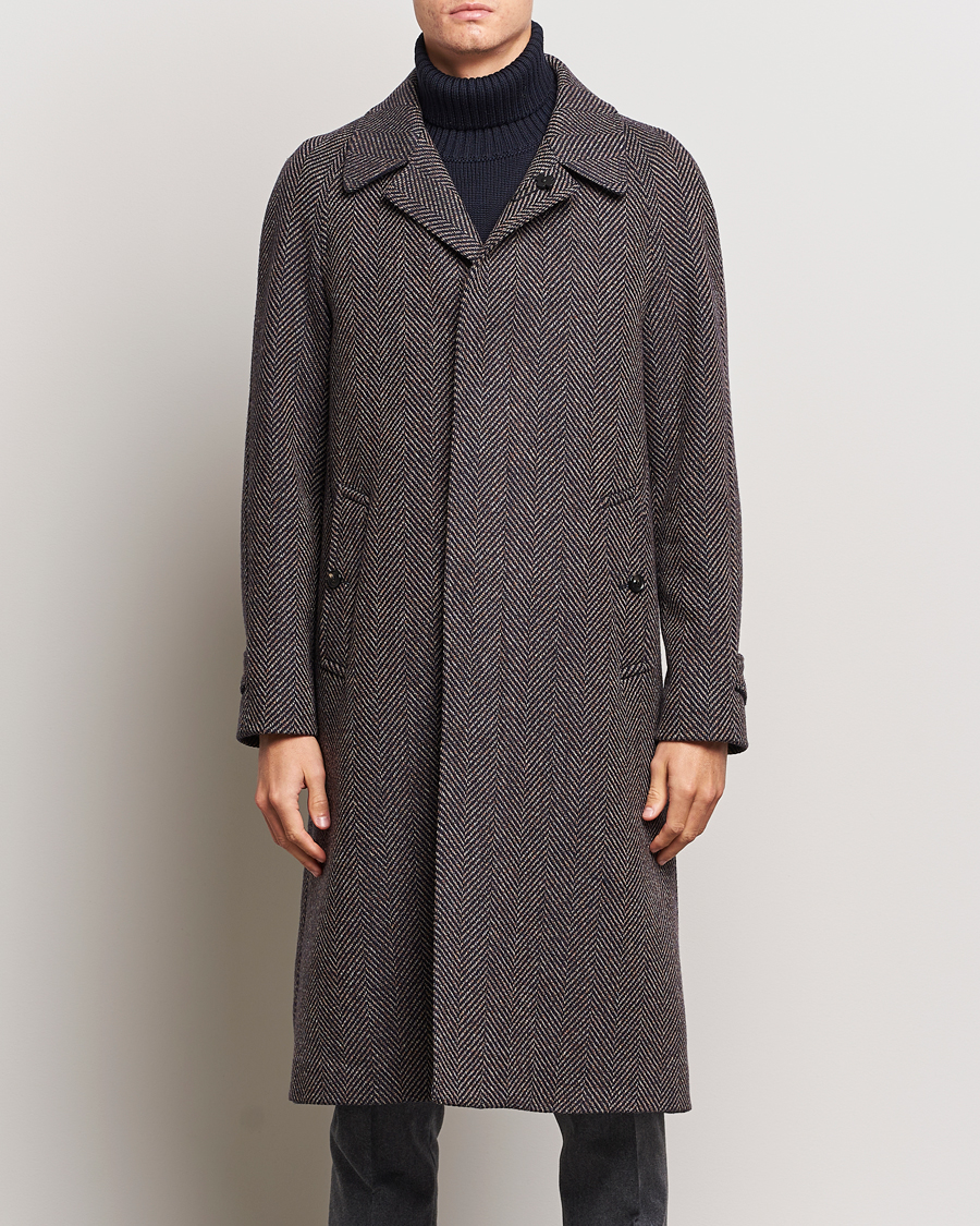 Herre | Nye produktbilder | Lardini | Wool/Cashmere Herringbone Raglan Coat Navy/Brown