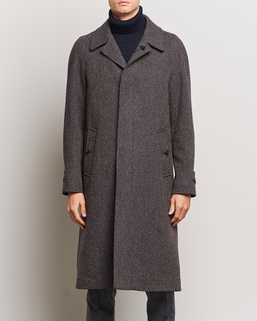 Herre | Lardini | Lardini | Wool/Cashmere Herringbone Raglan Coat Navy/Brown