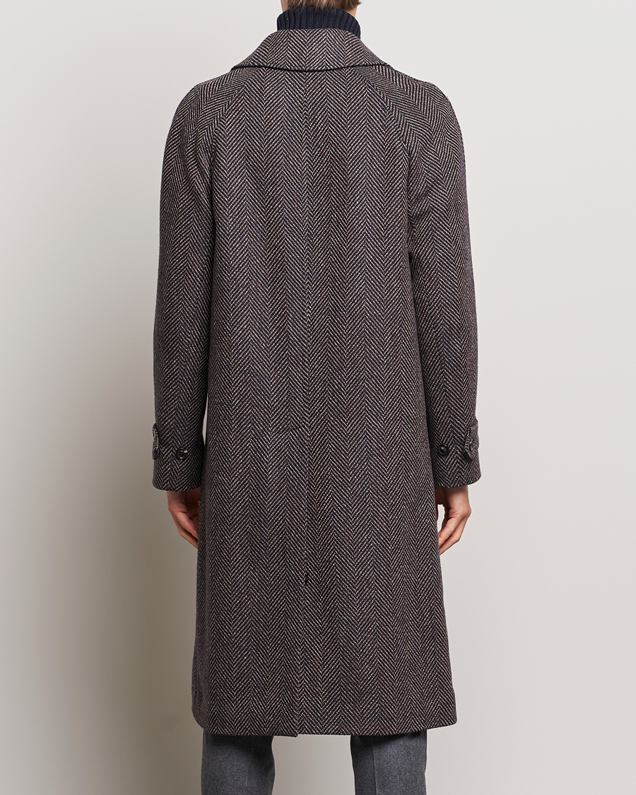 Herre | Jakker | Lardini | Wool/Cashmere Herringbone Raglan Coat Navy/Brown