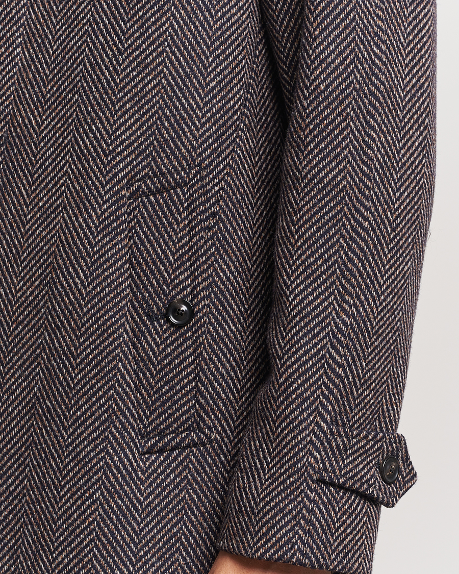 Herre | Jakker | Lardini | Wool/Cashmere Herringbone Raglan Coat Navy/Brown