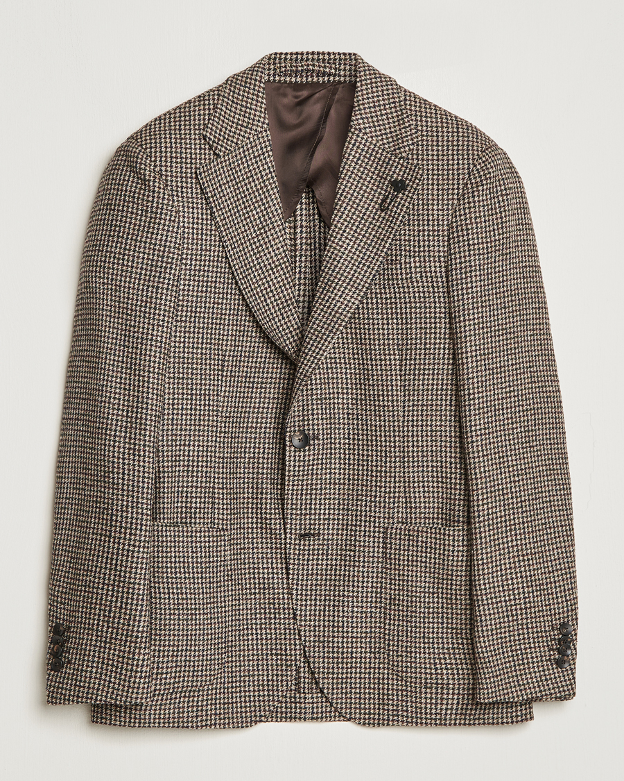 Herre | Dressjakker | Lardini | Wool/Silk/Cashmere Houndstooth Blazer Beige/Green