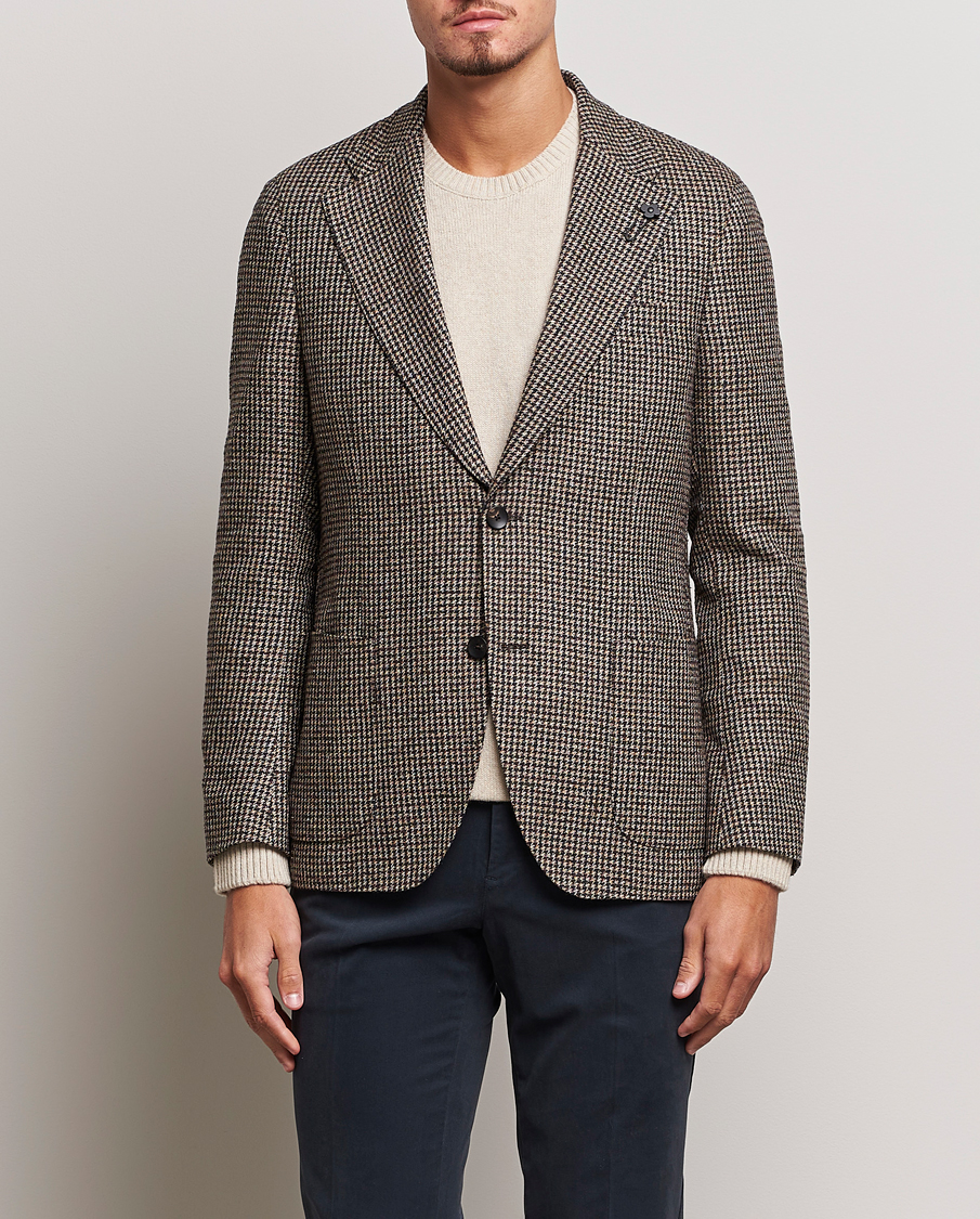 Herre | Ullblazer | Lardini | Wool/Silk/Cashmere Houndstooth Blazer Beige/Green