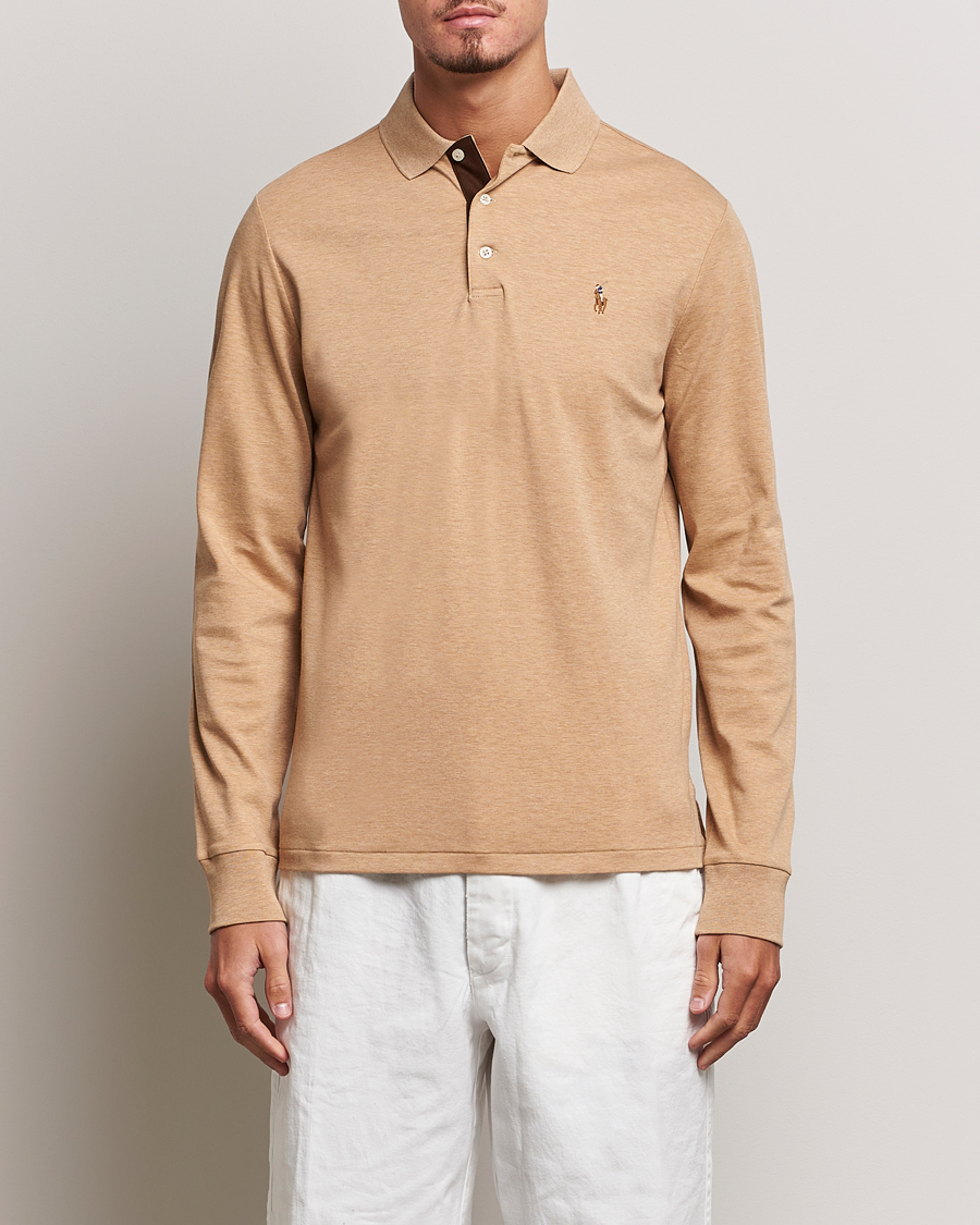 Herre | 30% salg | Polo Ralph Lauren | Luxury Pima Cotton Long Sleeve Polo Camel Heather