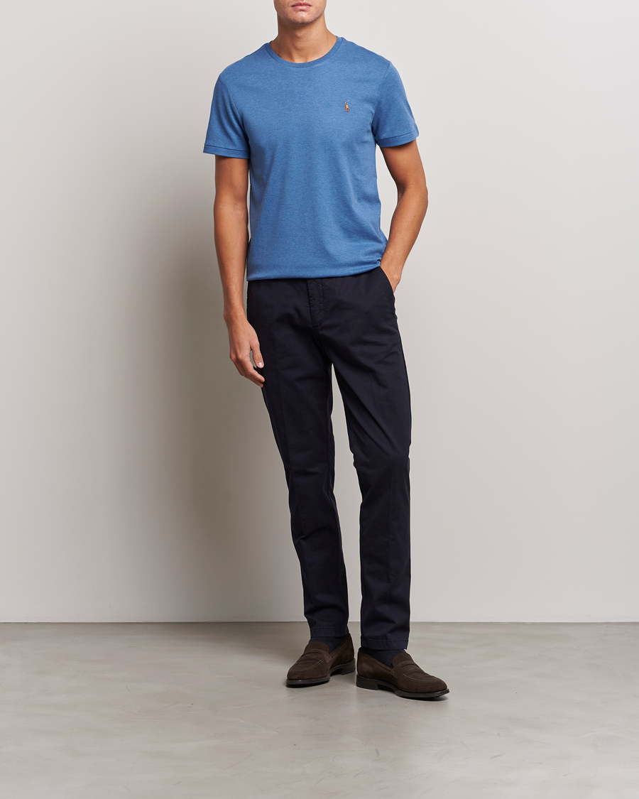 Herre | T-Shirts | Polo Ralph Lauren | Luxury Pima Cotton Crew Neck T-Shirt Fog Blue Heather