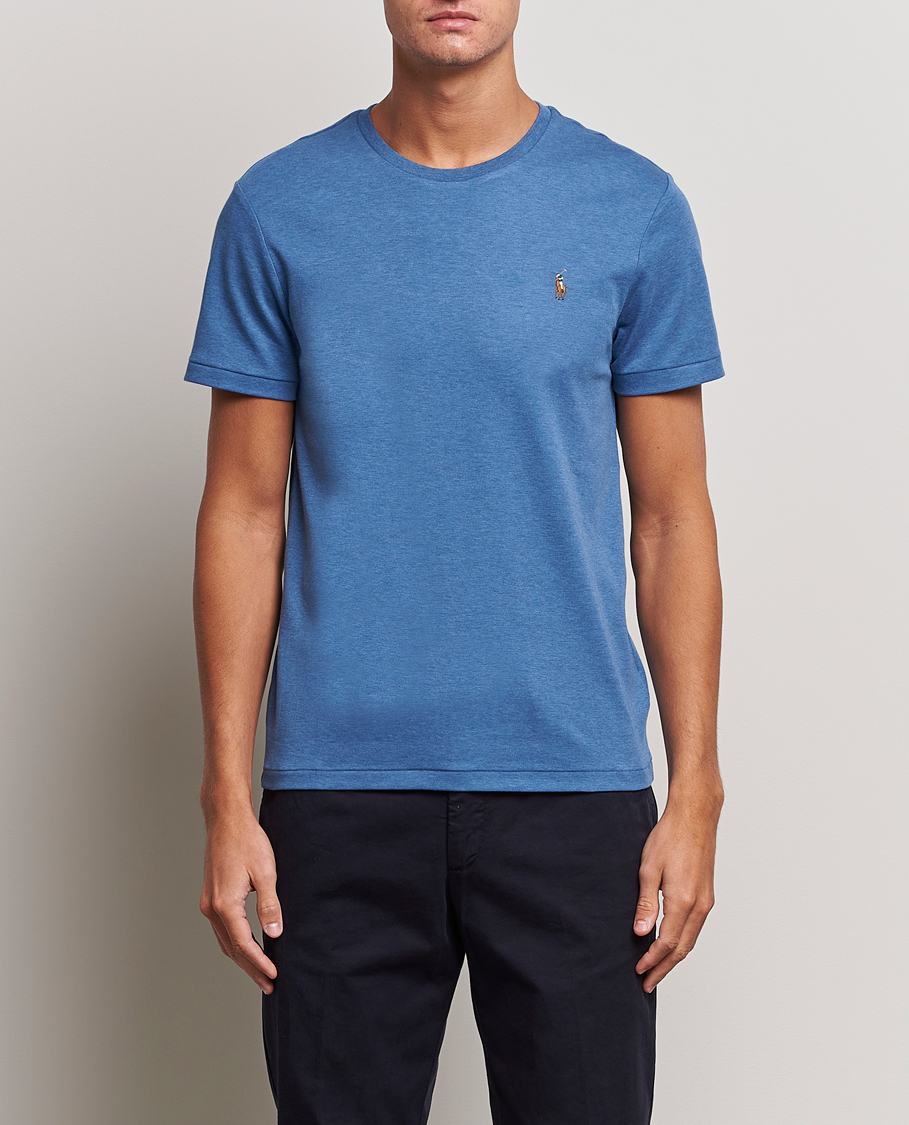 Herre | T-Shirts | Polo Ralph Lauren | Luxury Pima Cotton Crew Neck T-Shirt Fog Blue Heather