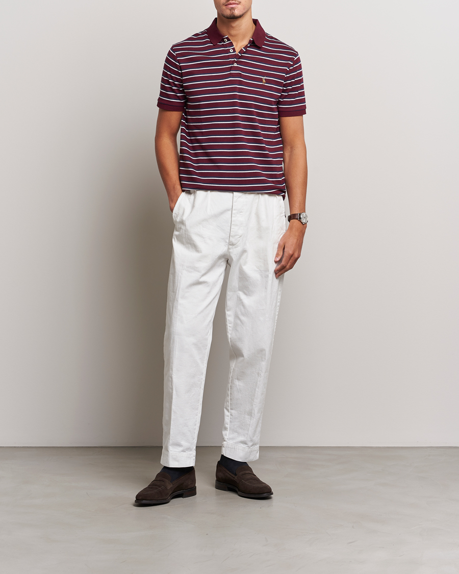 Herre | Pikéer | Polo Ralph Lauren | Luxury Pima Cotton Striped Polo Harvard Wine/White