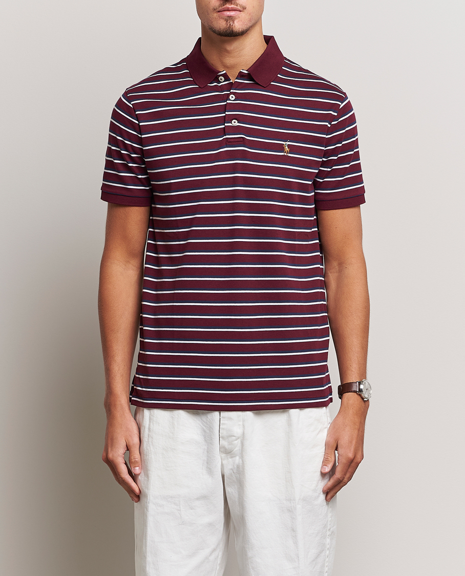 Herre | Pikéer | Polo Ralph Lauren | Luxury Pima Cotton Striped Polo Harvard Wine/White