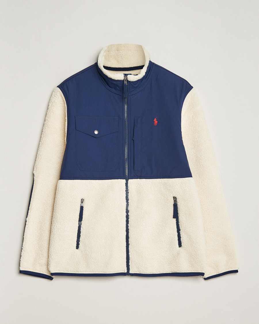 Herre | Gensere | Polo Ralph Lauren | Bonded Sherpa Full Zip Sweater Cream/Newport Navy