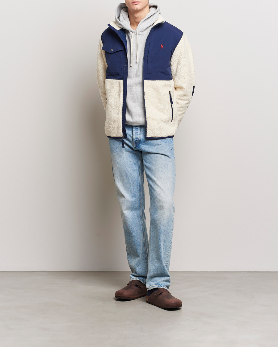 Herre | Gensere | Polo Ralph Lauren | Bonded Sherpa Full Zip Sweater Cream/Newport Navy