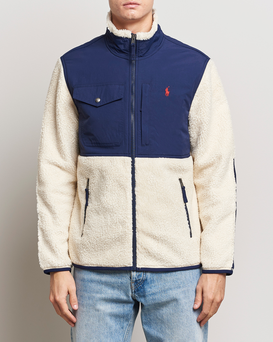 Herre | Polo Ralph Lauren | Polo Ralph Lauren | Bonded Sherpa Full Zip Sweater Cream/Newport Navy