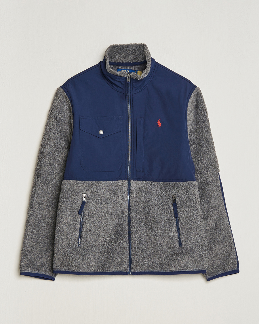 Herre | Gensere | Polo Ralph Lauren | Bonded Sherpa Full Zip Sweater Grey/Newport Navy
