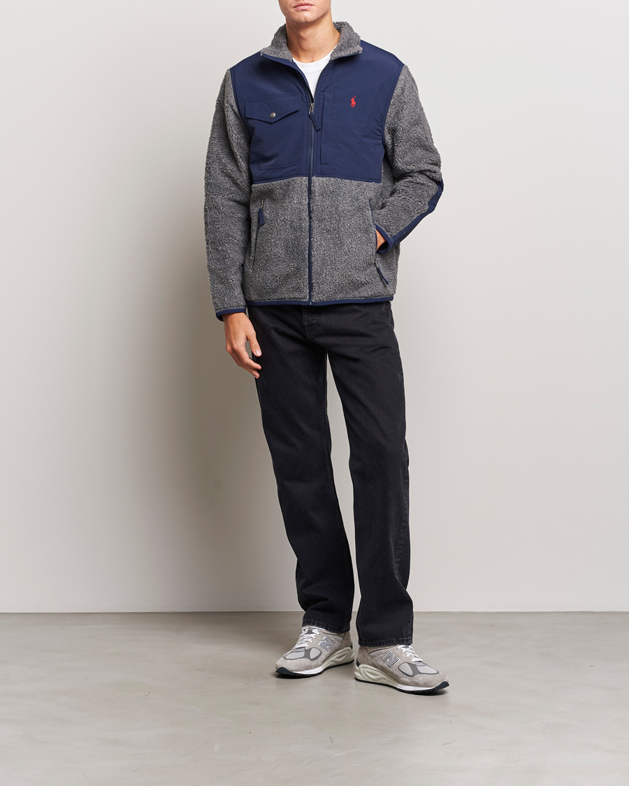 Herre | Gensere | Polo Ralph Lauren | Bonded Sherpa Full Zip Sweater Grey/Newport Navy