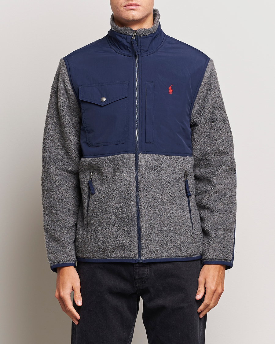 Herre |  | Polo Ralph Lauren | Bonded Sherpa Full Zip Sweater Grey/Newport Navy