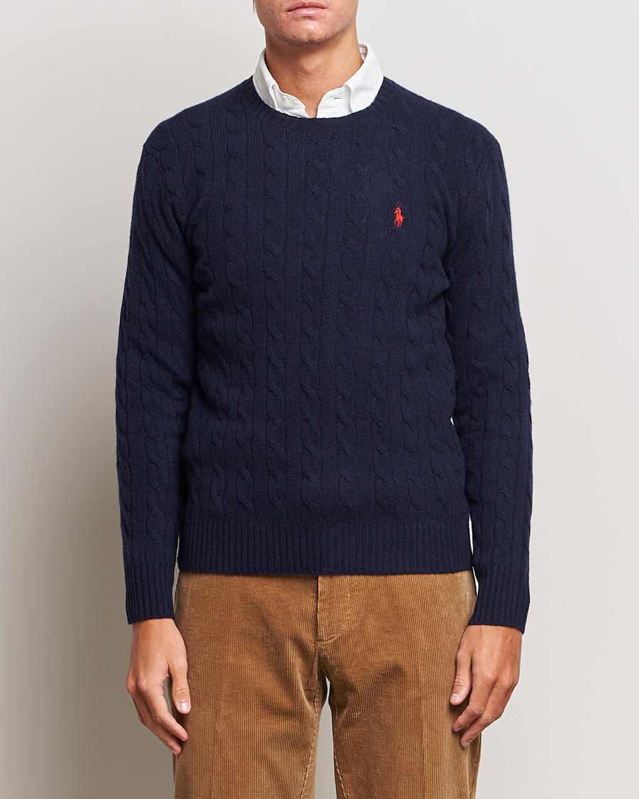 Herre | Polo Ralph Lauren | Polo Ralph Lauren | Wool/Cashmere Cable Crew Neck Pullover Hunter Navy