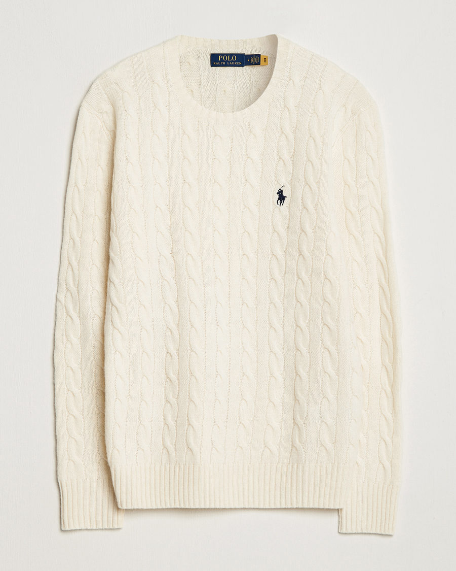 Herre |  | Polo Ralph Lauren | Wool/Cashmere Cable Crew Neck Pullover Andover Cream