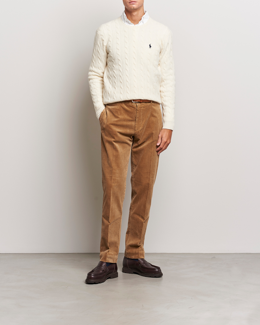 Herre | Gensere | Polo Ralph Lauren | Wool/Cashmere Cable Crew Neck Pullover Andover Cream