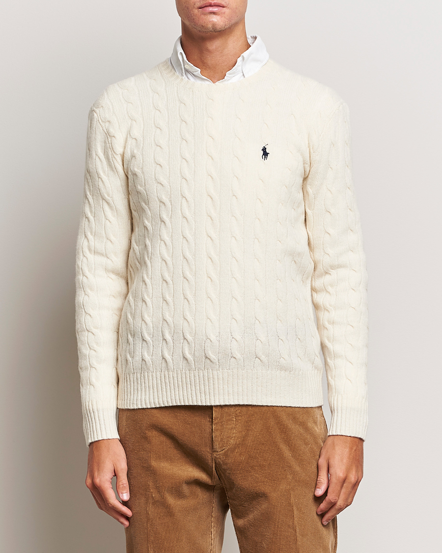 Herre | Strikkede gensere | Polo Ralph Lauren | Wool/Cashmere Cable Crew Neck Pullover Andover Cream