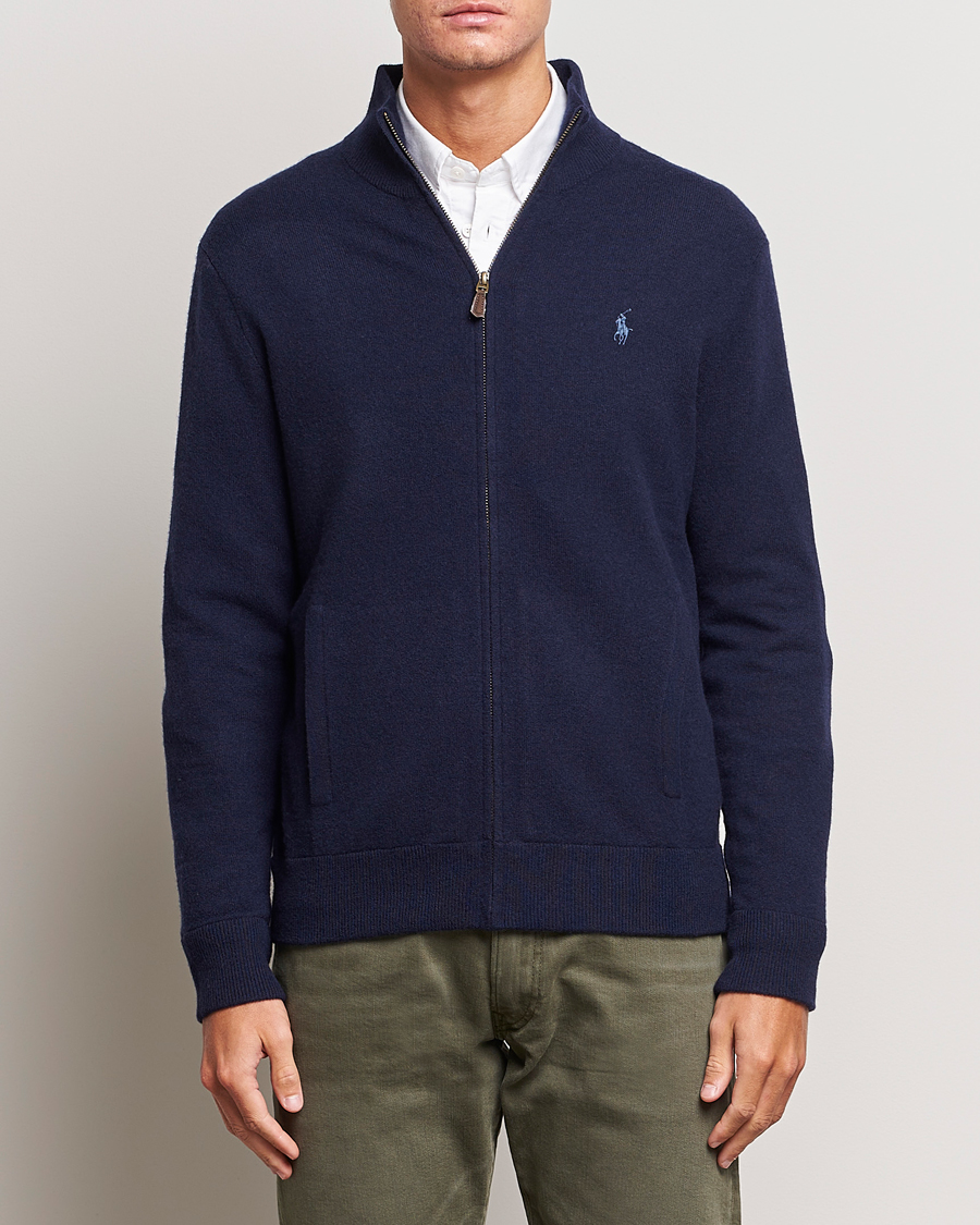 Herre | Gensere | Polo Ralph Lauren | Merino Knitted Full Zip Sweater Hunter Navy