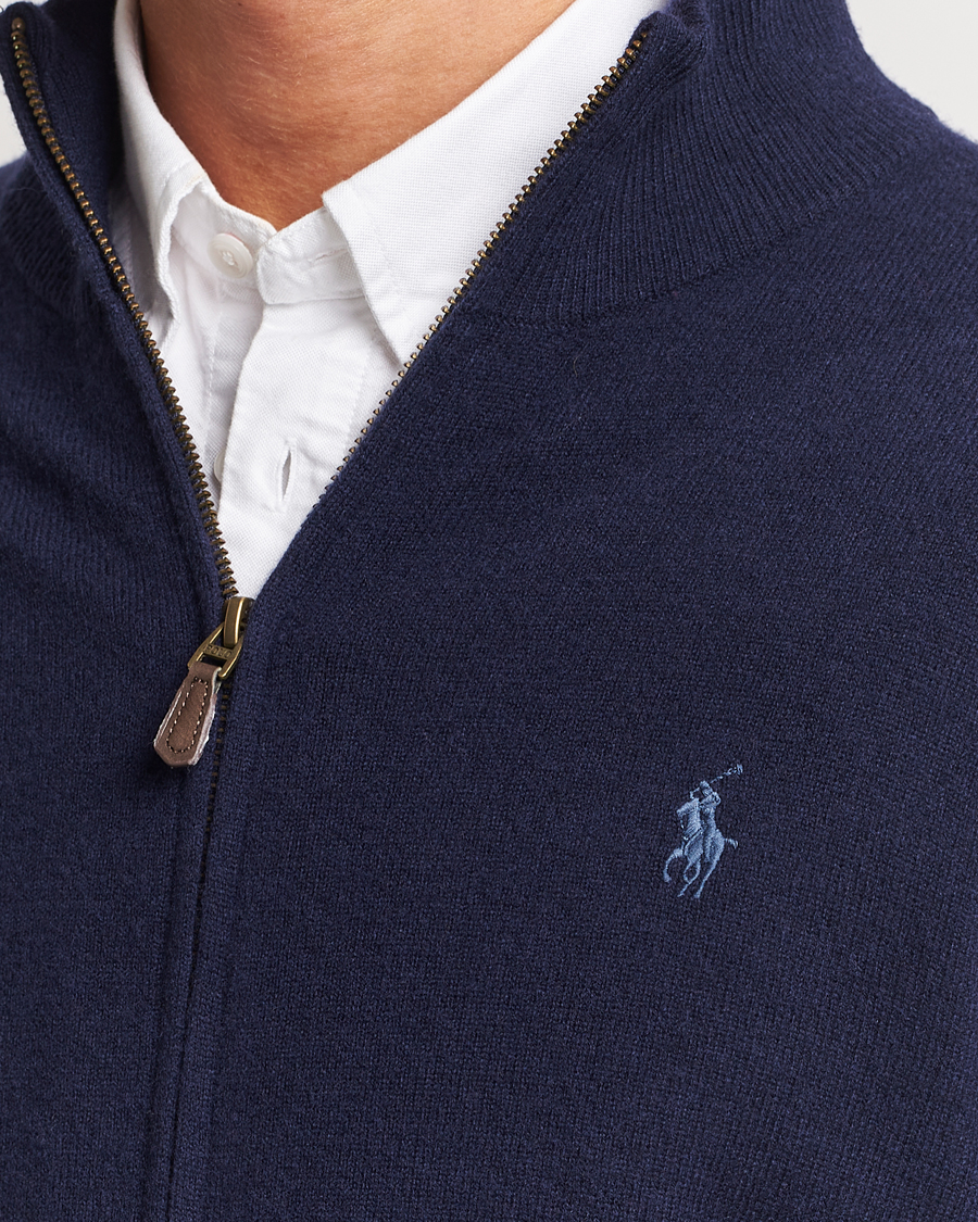 Herre | Gensere | Polo Ralph Lauren | Merino Knitted Full Zip Sweater Hunter Navy