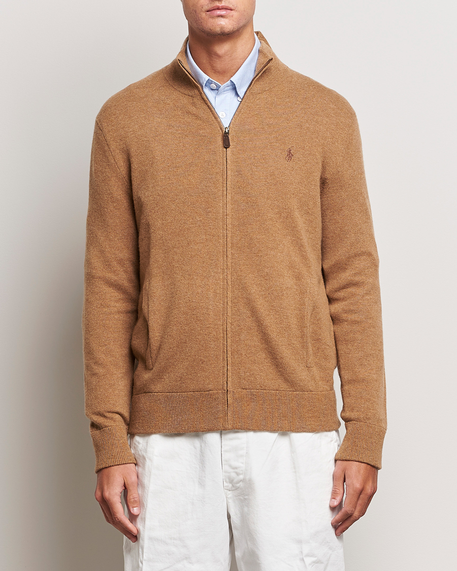 Herre |  | Polo Ralph Lauren | Merino Knitted Full Zip Sweater Latte Brown Heather