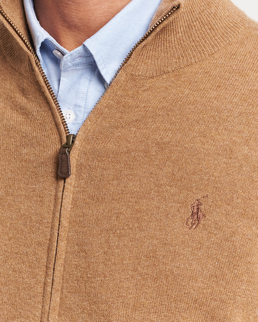 Herre | Gensere | Polo Ralph Lauren | Merino Knitted Full Zip Sweater Latte Brown Heather
