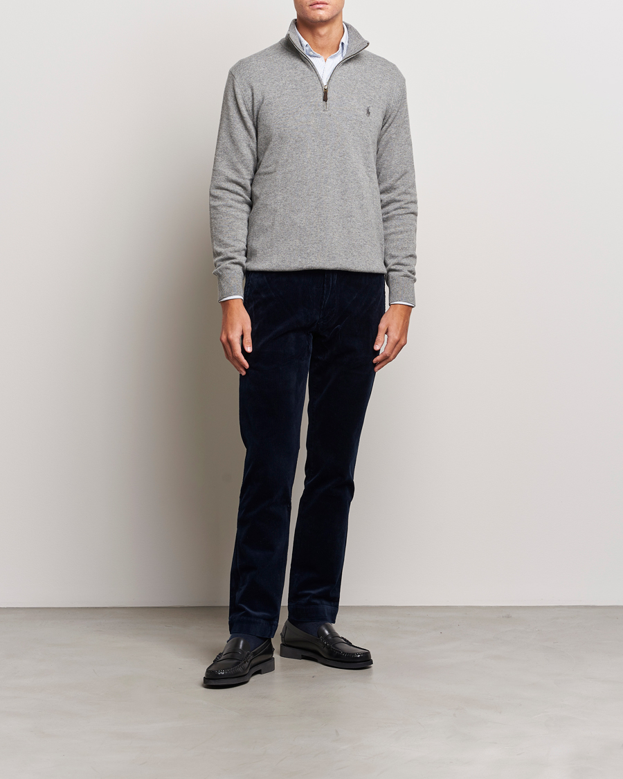 Herre | Gensere | Polo Ralph Lauren | Merino Knitted Half Zip Sweater Fawn Grey Heather