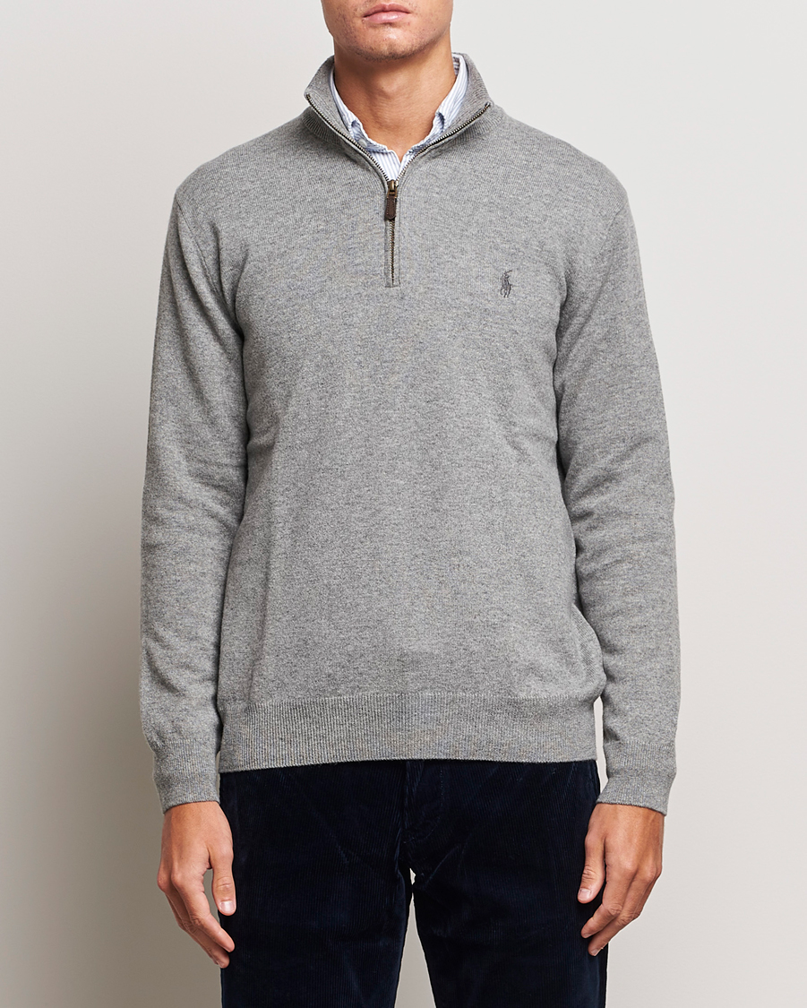 Herre | Gensere | Polo Ralph Lauren | Merino Knitted Half Zip Sweater Fawn Grey Heather
