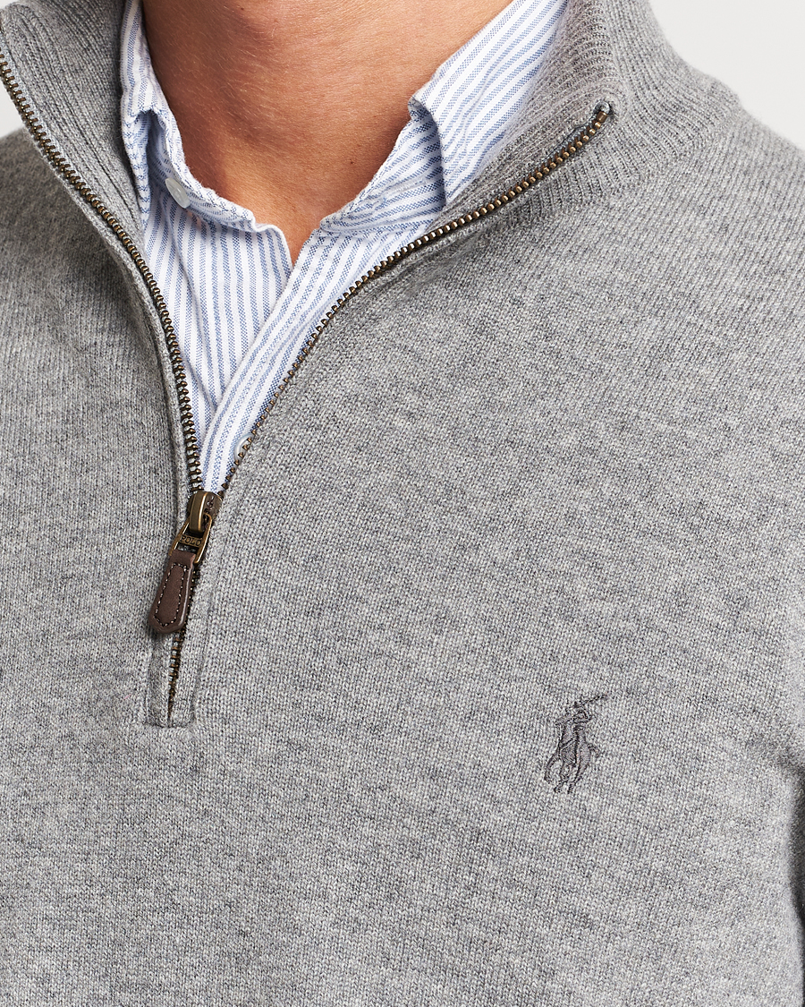 Herre | Gensere | Polo Ralph Lauren | Merino Knitted Half Zip Sweater Fawn Grey Heather