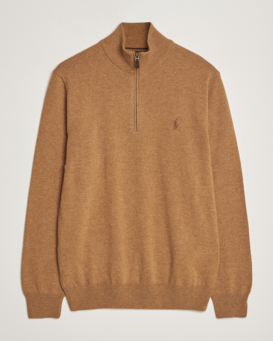 Herre | Gensere | Polo Ralph Lauren | Merino Knitted Half Zip Sweater Latte Brown Heather