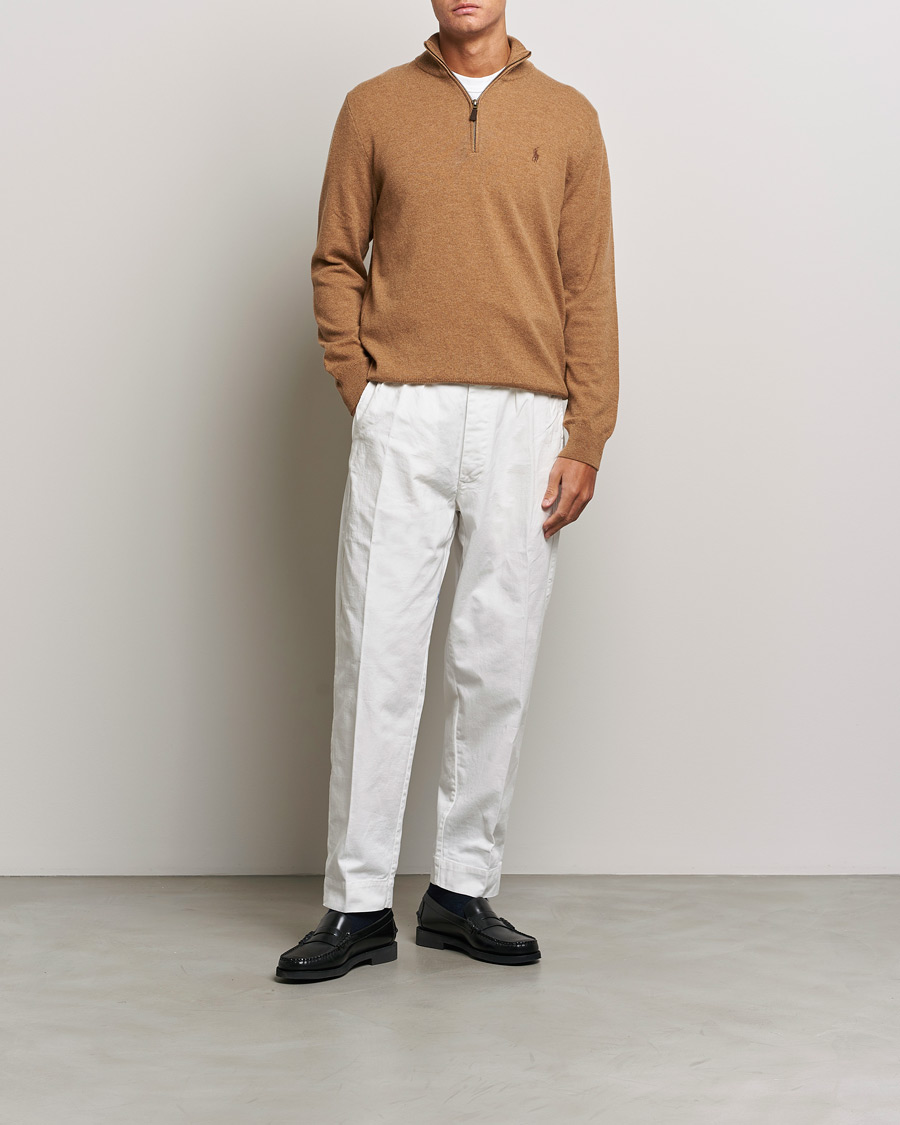 Herre | Gensere | Polo Ralph Lauren | Merino Knitted Half Zip Sweater Latte Brown Heather