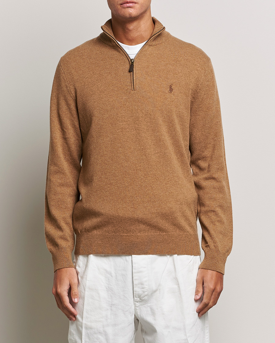 Herre |  | Polo Ralph Lauren | Merino Knitted Half Zip Sweater Latte Brown Heather