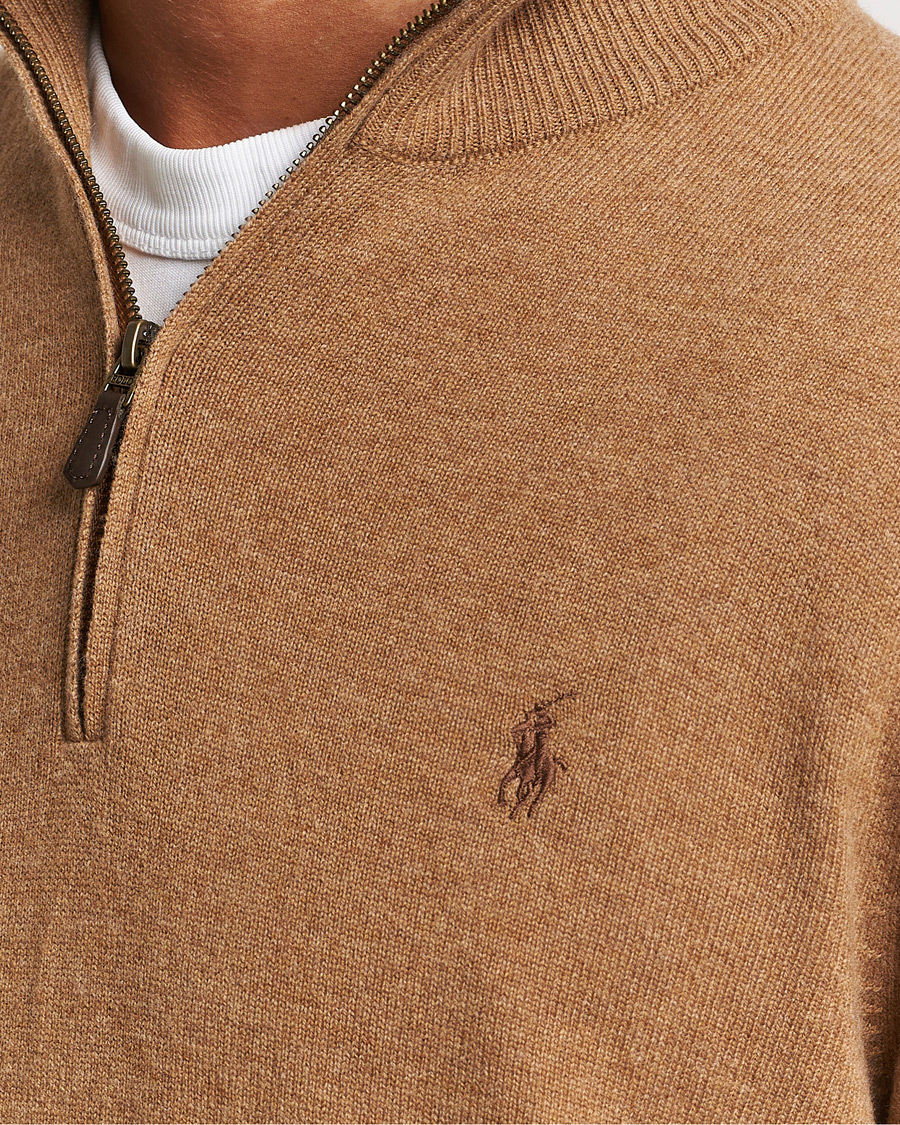 Herre | Gensere | Polo Ralph Lauren | Merino Knitted Half Zip Sweater Latte Brown Heather