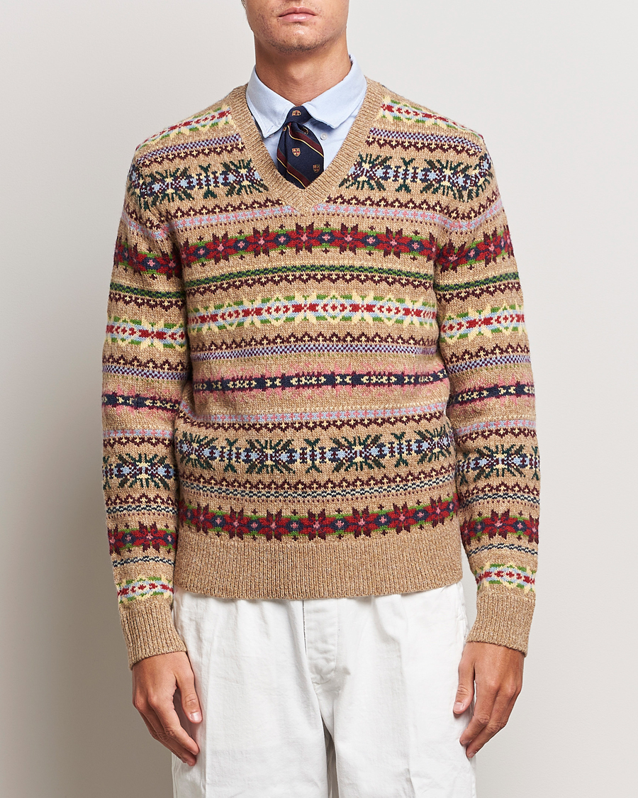 Herre | Julegensere | Polo Ralph Lauren | Wool Knitted Fairisle Sweater Camel Combo