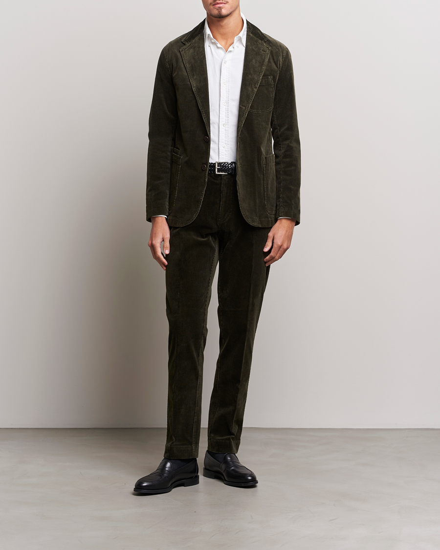 Herre | Bukser | Polo Ralph Lauren | Corduroy Pleated Trousers Oil Cloth Green