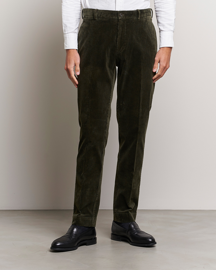 Herre | World of Ralph Lauren | Polo Ralph Lauren | Corduroy Pleated Trousers Oil Cloth Green