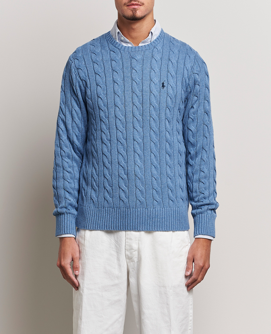 Herre | Strikkede gensere | Polo Ralph Lauren | Cotton Cable Pullover Sky Blue Heather