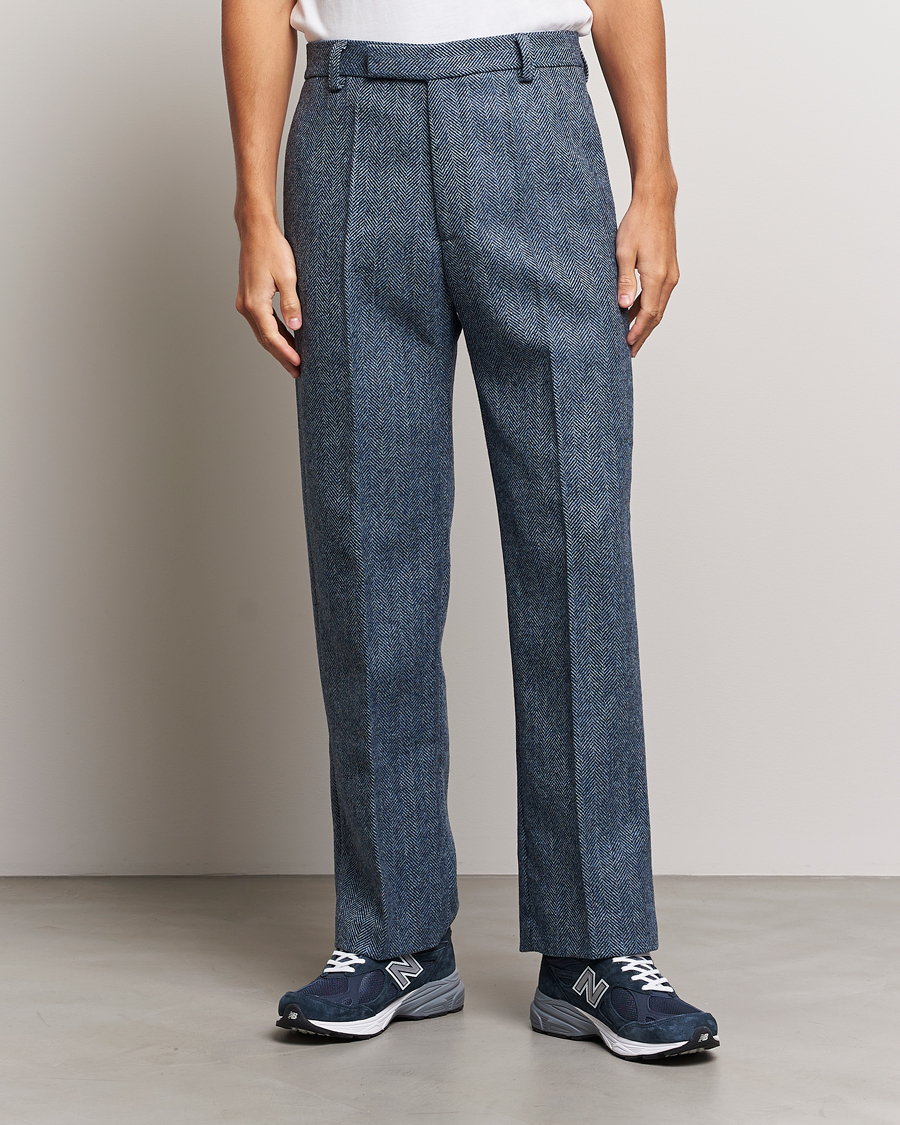 Herre | Klær | Palmes | Pleated Wool Trousers Navy Herringbone