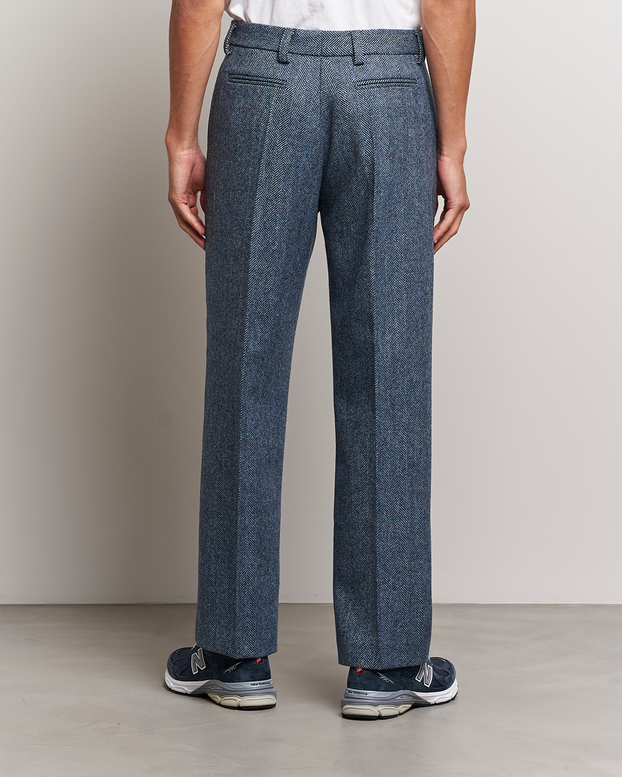 Herre | Bukser | Palmes | Pleated Wool Trousers Navy Herringbone