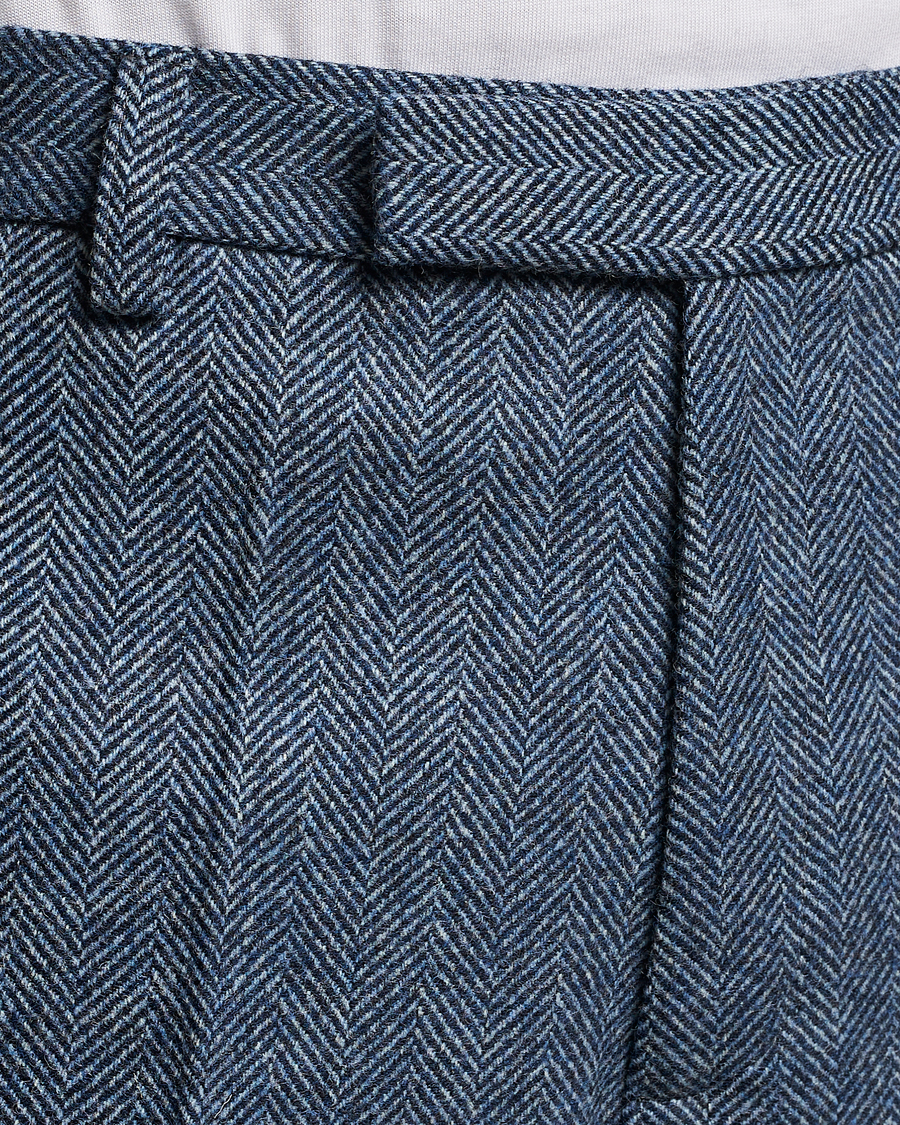 Herre | Bukser | Palmes | Pleated Wool Trousers Navy Herringbone