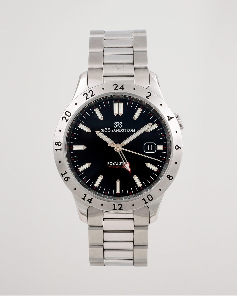 Herre | Sjöö Sandström Pre-Owned Royal Steel Worldstimer 41mm SS-1841-WT Steel Black | Sjöö Sandström Pre-Owned | Royal Steel Worldstimer 41mm SS-1841-WT Steel Black