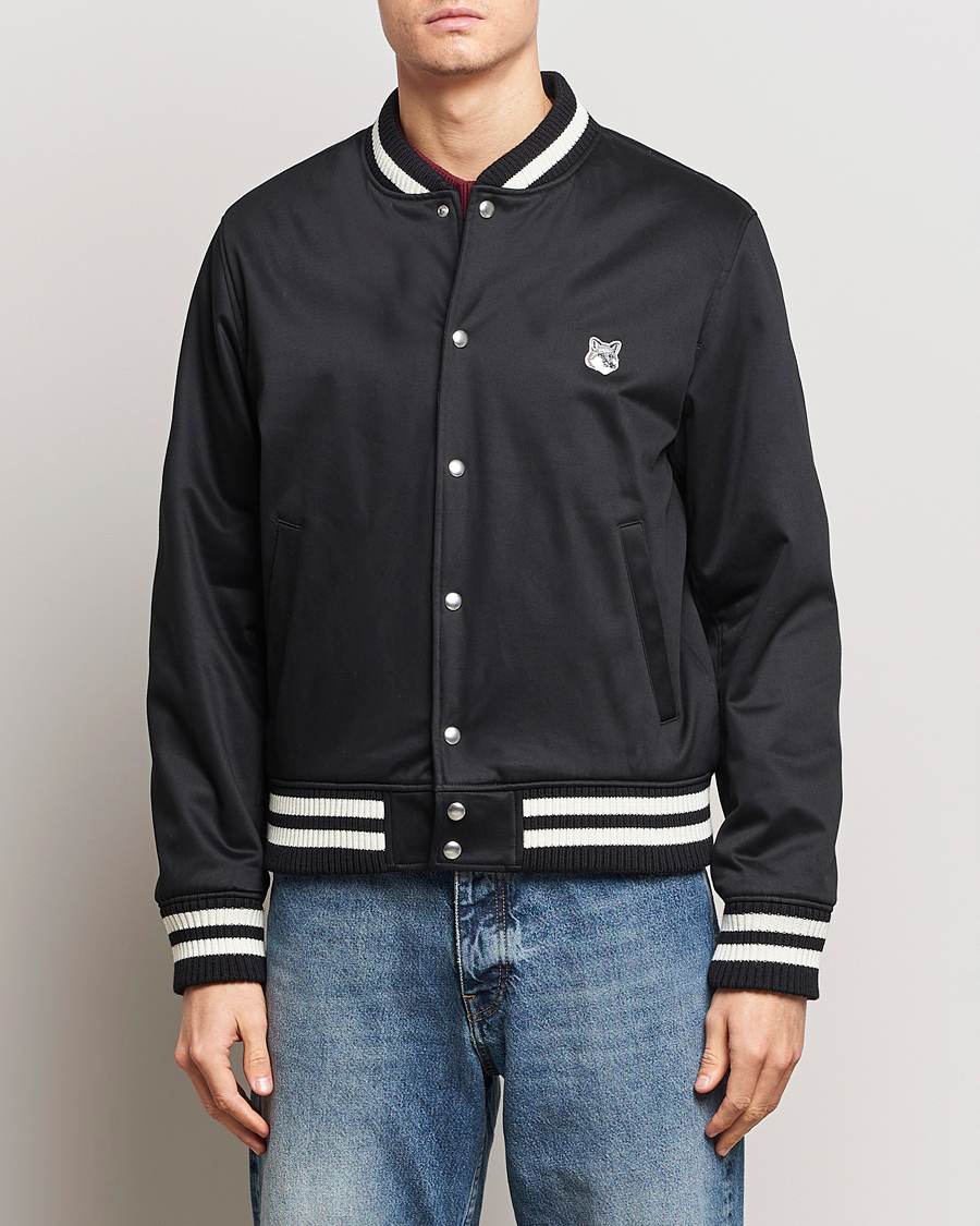 Herre |  | Maison Kitsuné | Grey Fox Teddy Varsity Jacket Black